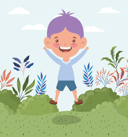 happy little boy in the landscape vector illustration designのイラスト素材