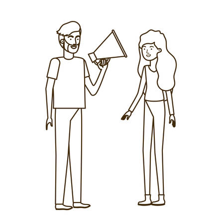 young couple in with megaphone in the hand vector illustration designのイラスト素材