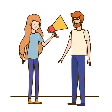young couple in with megaphone in the hand vector illustration designのイラスト素材