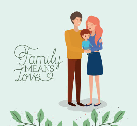family day card with parents and son leafs crown vector illustration designのイラスト素材