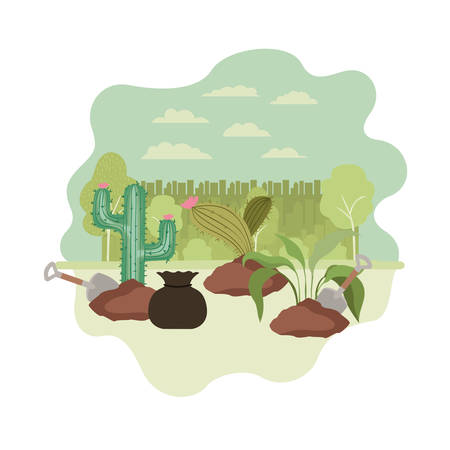 cactus and tree to plant in landscape vector illustration designのイラスト素材