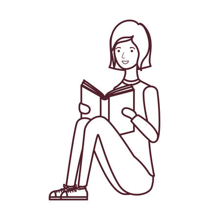 woman sitting with book in hands vector illustration designのイラスト素材