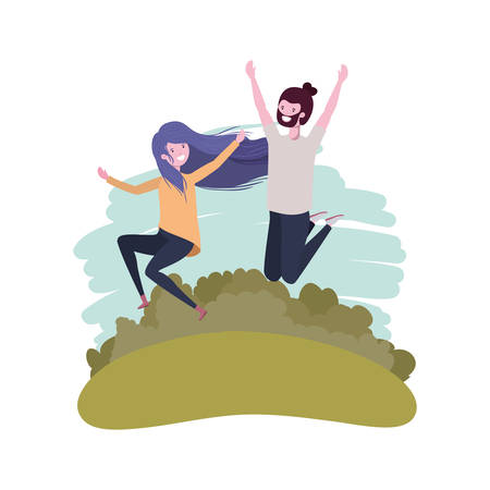 couple dancing in landscape with trees and plants vector illustration designのイラスト素材