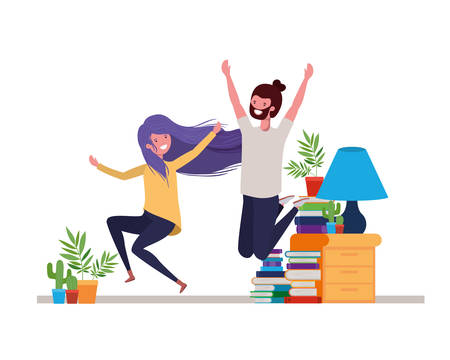 young couple dancing in living room character vector illustration designのイラスト素材