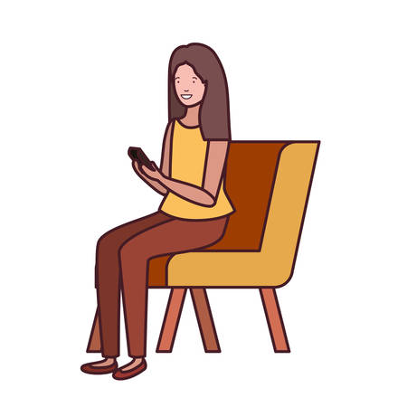 woman sitting in chair with smartphone on white background vector illustration designのイラスト素材