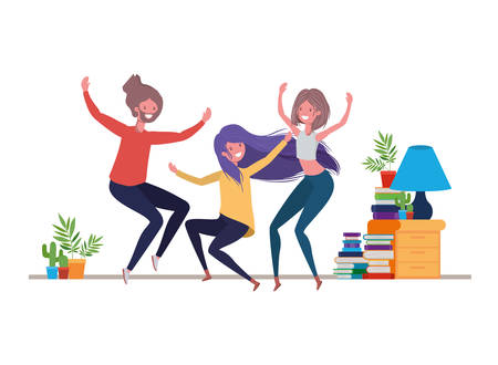 group of people dancing in living room vector illustration designのイラスト素材