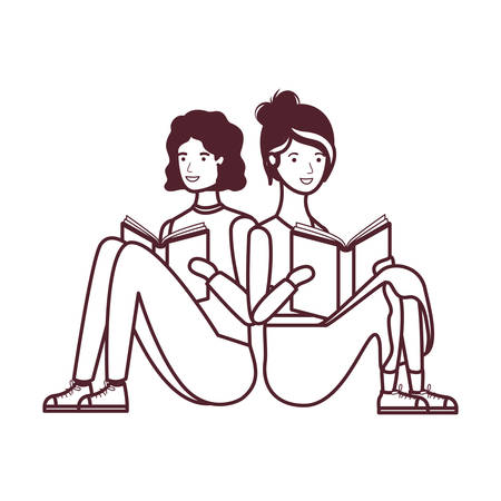 couple sitting with book in hands vector illustration designのイラスト素材
