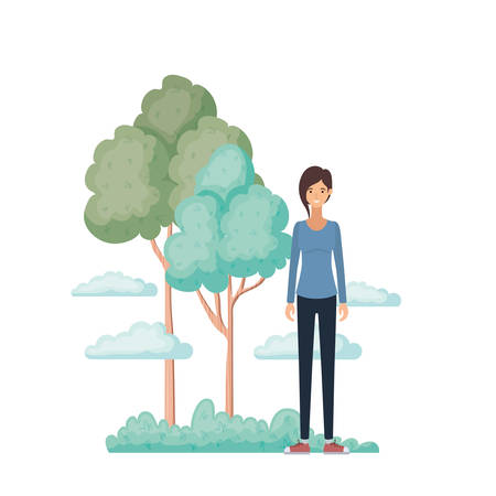 woman standing in landscape avatar character vector illustration designのイラスト素材