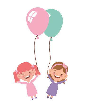 baby girls smiling with helium balloon in hand vector illustration designのイラスト素材