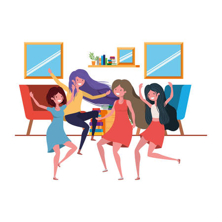 dancing women in living room avatar character vector illustration designのイラスト素材