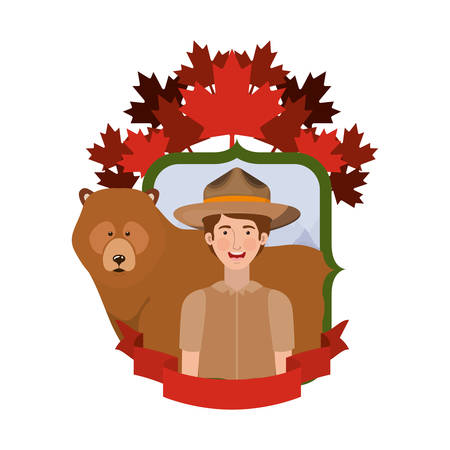 Bear and ranger animal design, forest canada life nature and fauna theme Vector illustrationのイラスト素材