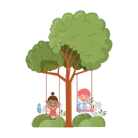 couple baby in swing hanging from tree vector illustration designのイラスト素材