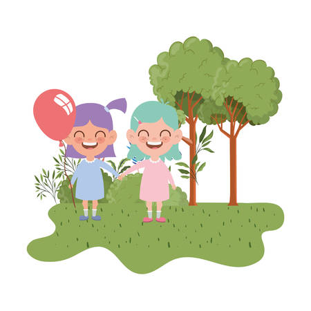 baby girls smiling with helium balloon in hand vector illustration designのイラスト素材