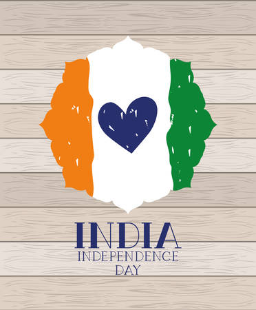 independence day indian flag with heart in wooden background vector designのイラスト素材
