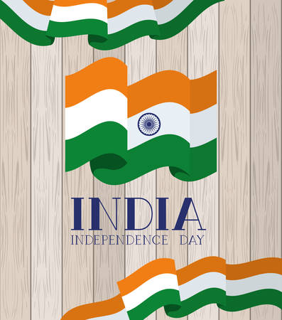 independence day india flag with wooden background vector illustration designのイラスト素材