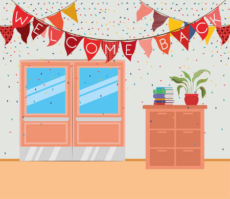 school corridor with garlands hanging vector illustration designのイラスト素材