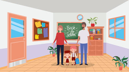 teacher couple with little students kids in the classroom vector illustration designのイラスト素材
