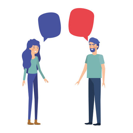couple with speech bubble avatar character vector illustration designのイラスト素材