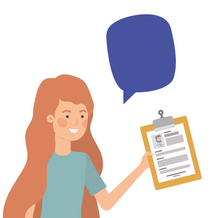 woman with curriculum vitae in white background vector illustration designのイラスト素材