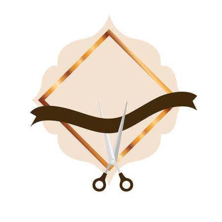 frame with ribbon and scissor in white background vector illustration designのイラスト素材