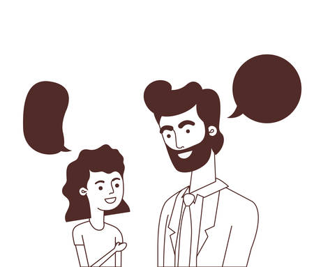 father with daughter and speech bubble character vector illustration designのイラスト素材