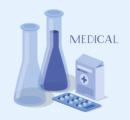 medical tubes tests drugs with medicine box vector illustration designのイラスト素材