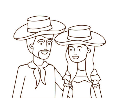 farmers couple talking with straw hat vector illustration designのイラスト素材