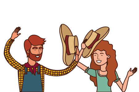 farmers couple talking with straw hat vector illustration designのイラスト素材