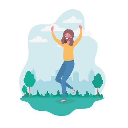 man dancing in landscape with trees and plants vector illustration designのイラスト素材