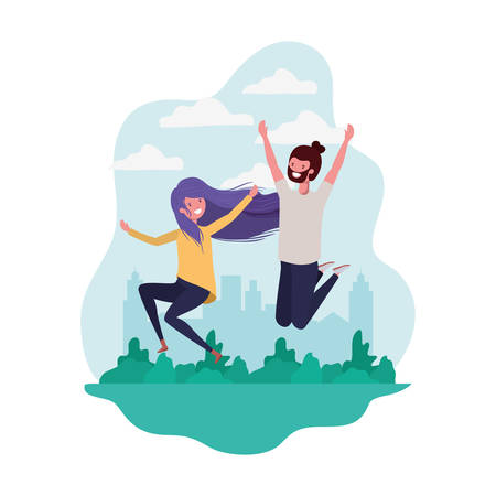 couple dancing in landscape with trees and plants vector illustration designのイラスト素材