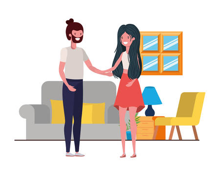 young couple dancing in living room character vector illustration designのイラスト素材