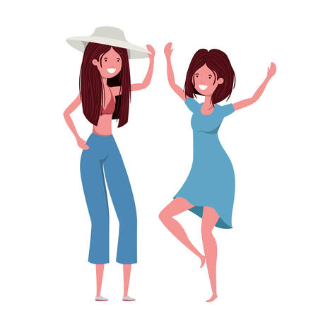 dancing women in white background vector illustration designのイラスト素材