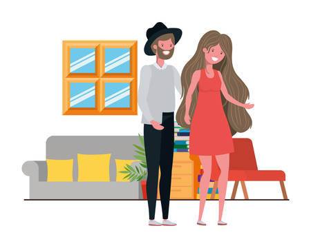 young couple dancing in living room character vector illustration designのイラスト素材