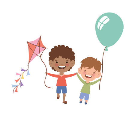 baby boys smiling with helium balloons in hand vector illustration designのイラスト素材