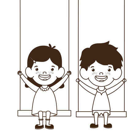 silhouette of couple baby in swing smiling vector illustration designのイラスト素材