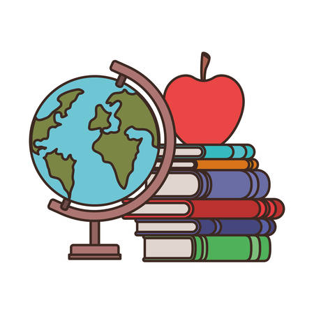 globe with books and apple fruit on white background vector illustration designのイラスト素材