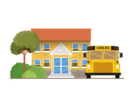 school building of primary with bus in landscape vector illustration designのイラスト素材