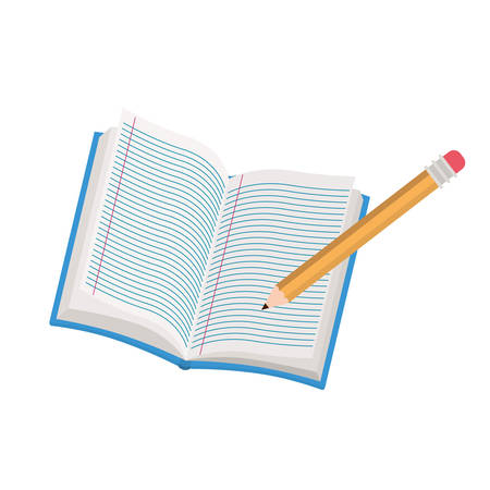book of school open with pencil on white background vector illustration designのイラスト素材