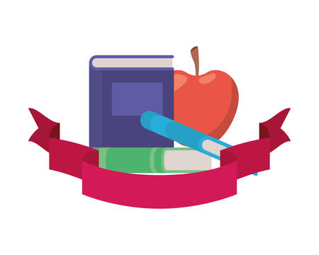 stack of books with apple fruit and ribbon vector illustration designのイラスト素材