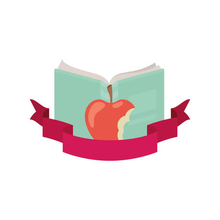 book open with apple fruit and ribbon vector illustration designのイラスト素材
