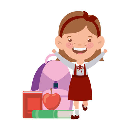 student girl with school supplies on white background vector illustration designのイラスト素材