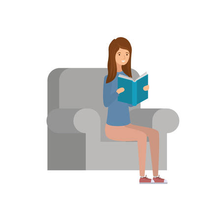 woman sitting on chair with book in hands vector illustration designのイラスト素材