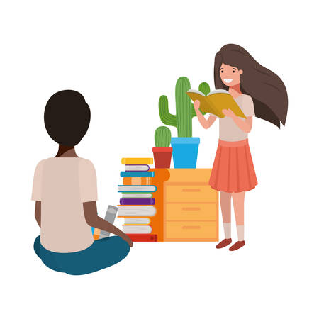 couple of student with reading book vector illustration designのイラスト素材