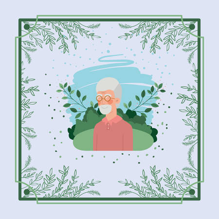 old man card with herbal frame vector illustration designのイラスト素材