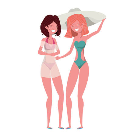young women with swimsuit on white background vector illustration designのイラスト素材