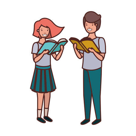 couple of student with reading book in the hands vector illustration designのイラスト素材