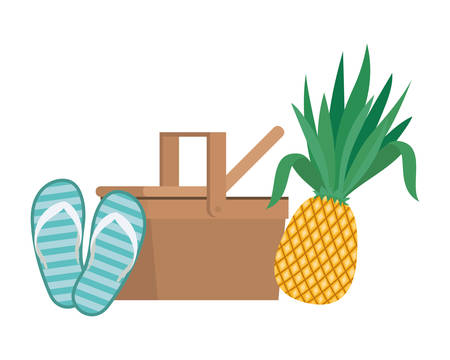 picnic basket with tropical fruits on white background vector illustration designのイラスト素材