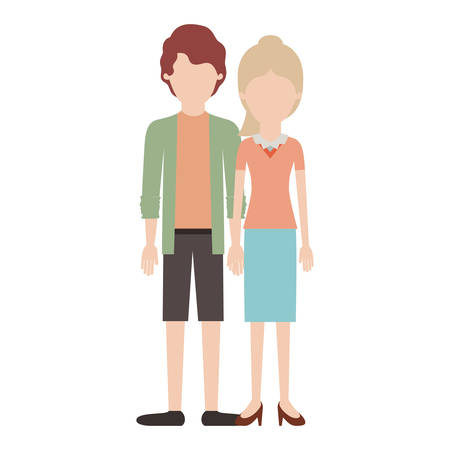 faceless couple colorful silhouette and him with shirt and jacket and short pants and shoes withのイラスト素材