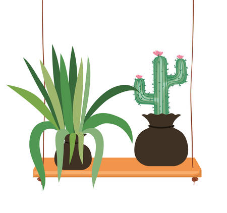 houseplants with potted on shelf isolated icon vector illustration designのイラスト素材