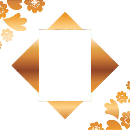 frame with flowers and leafs golden vector illustration designのイラスト素材